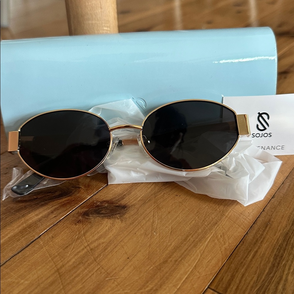 SOJOS Oval Retro Sunglasses Gold Frame | Unisex 90s Style New with case
